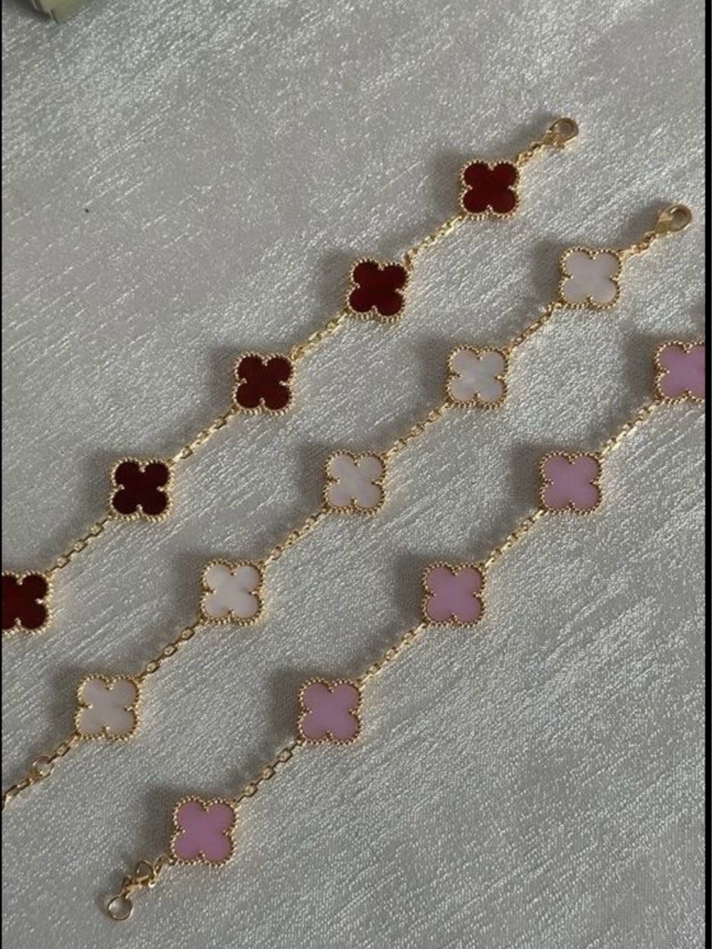 Gold Clover Link Bracelet - Pink, White, black & Burgundy